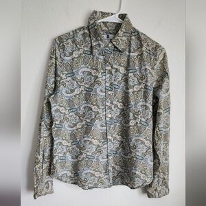 Gap Women's Button-Up Shirt Paisley Green Blue Brown Long Sleeve Sz M